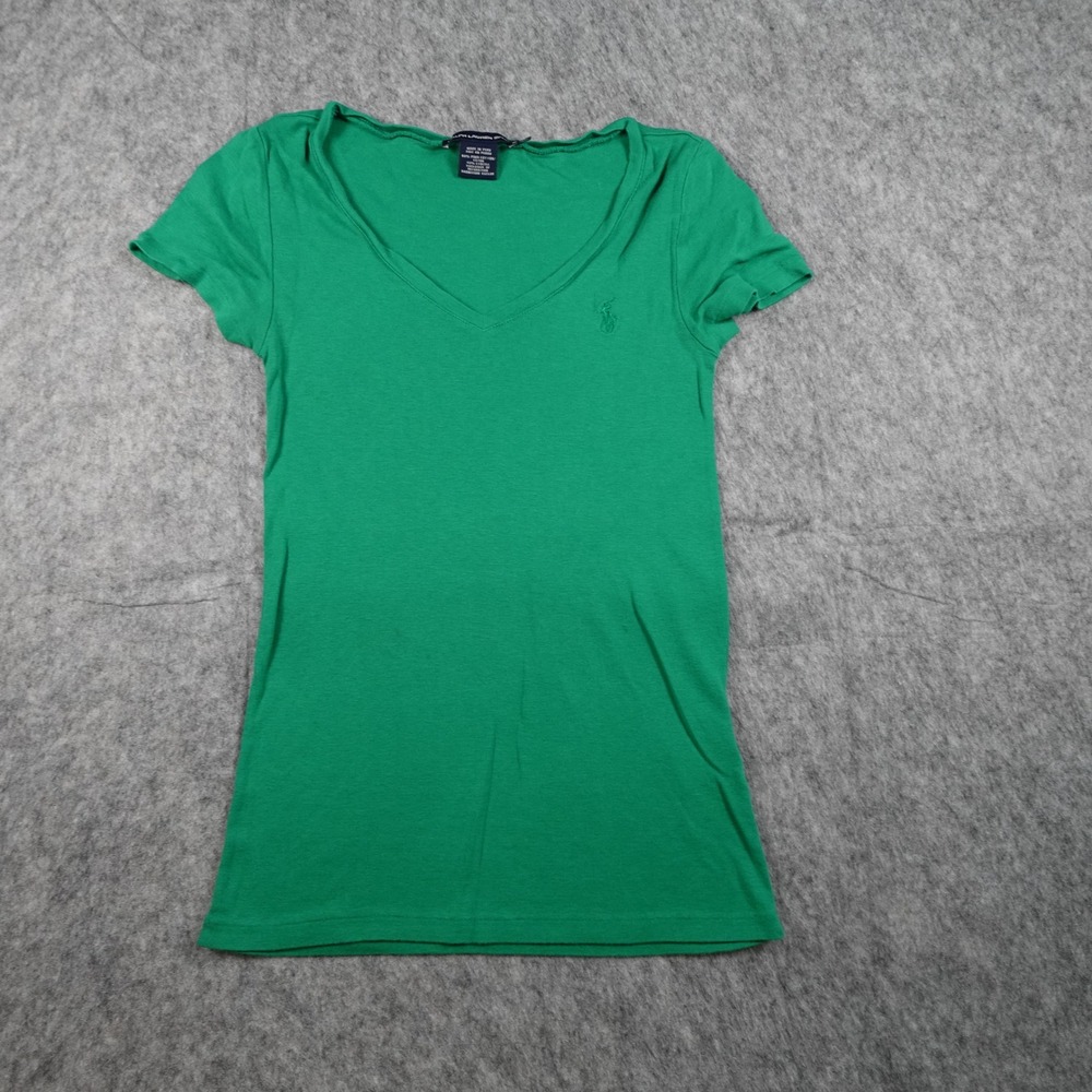 Ralph Lauren Top Womens Medium Green V Neck Short Sleeve Tee Babydoll 90s Y2K